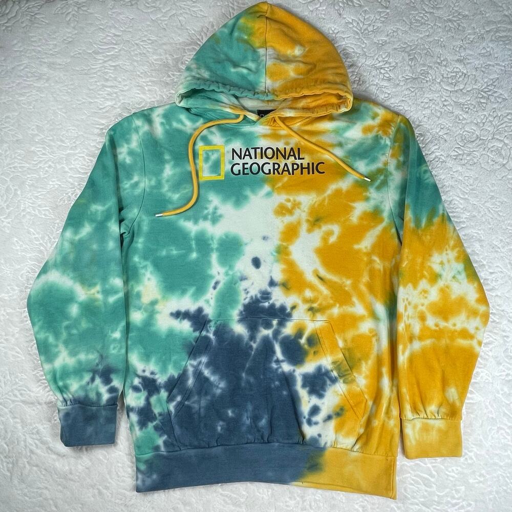 🔥National Geographic Bahamas Island Multicolor Tie Dye Graphic Hooded Sweatshirt